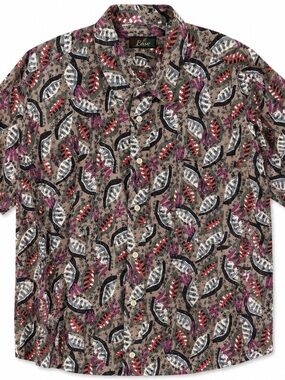 Vintage At Ease Abstract Leaf Print Cotton Shirt 2XL